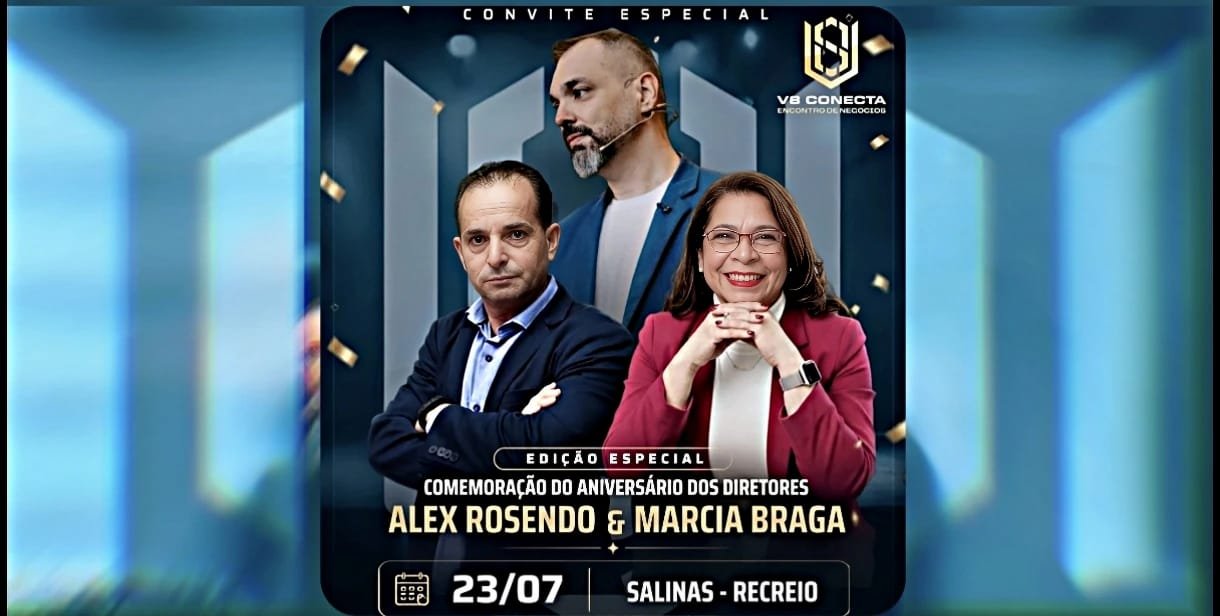 V8 Conecta 23/07/26 (quinta) | Local: SALINAS Recreio - Av. Lúcio Costa 16580 12h às 18h